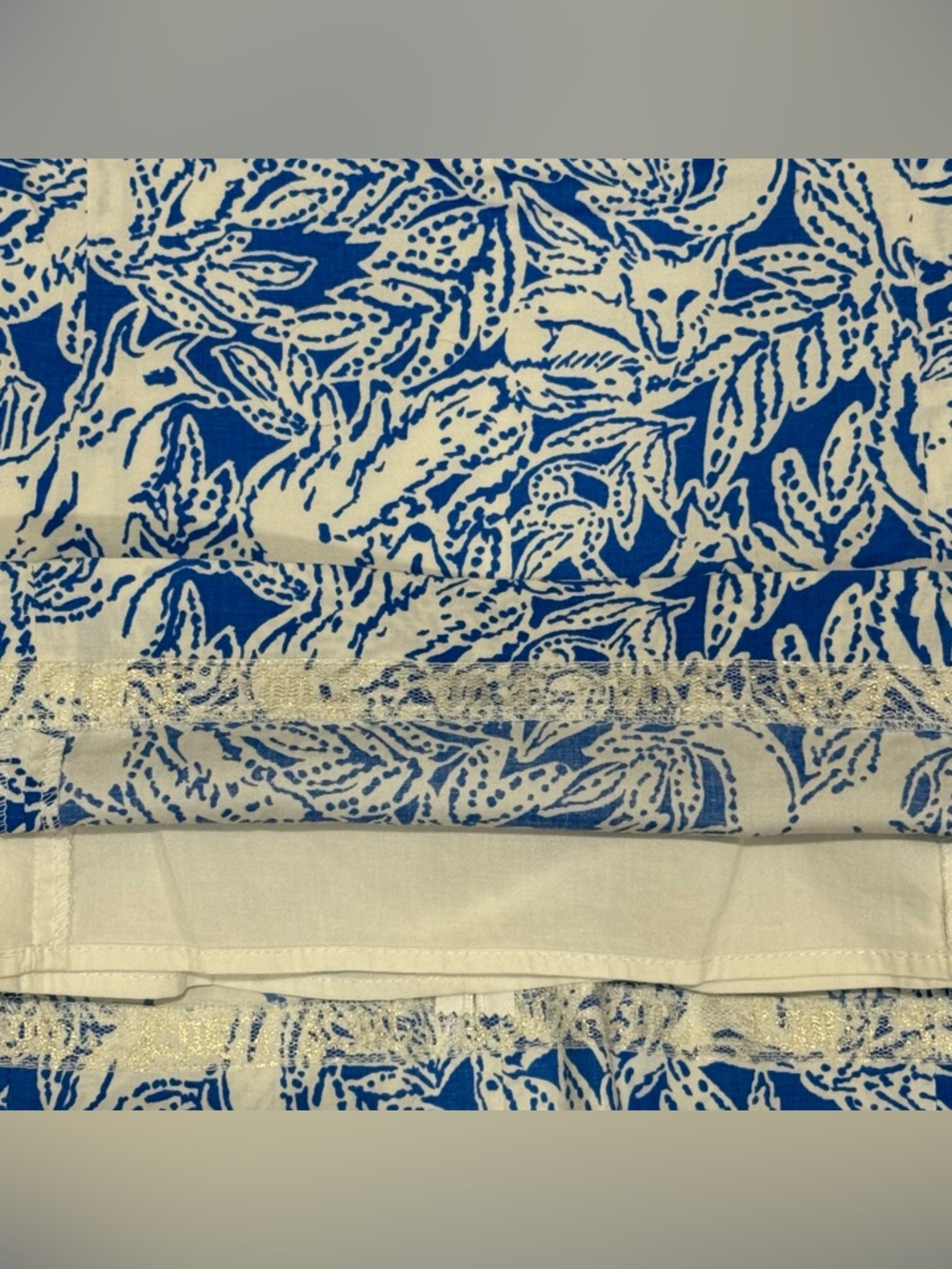 Lilly Pulitzer Lina Top Women 12 Blue White Foxed Up Print Ruffle Rare Preppy - Picture 8 of 11
